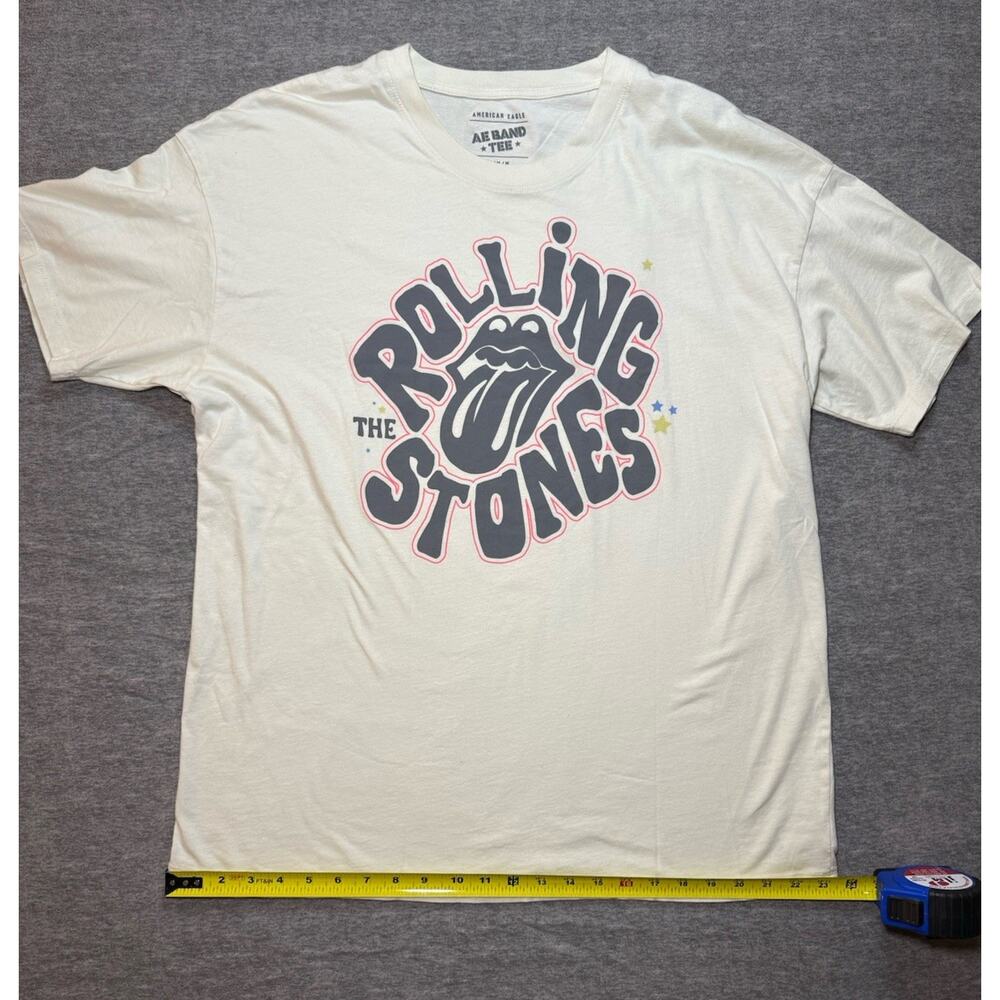 American Eagle Women’s Rolling Stones Oversize Band T-Shirt- Medium/Off White - Picture 3 of 7